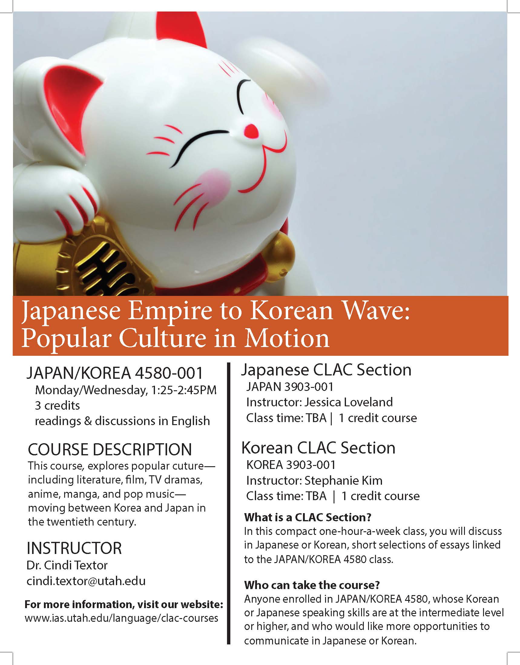 JAPAN/KPREA 4580  Japanese Empire to Korean Wave: Popular Culture in Motion