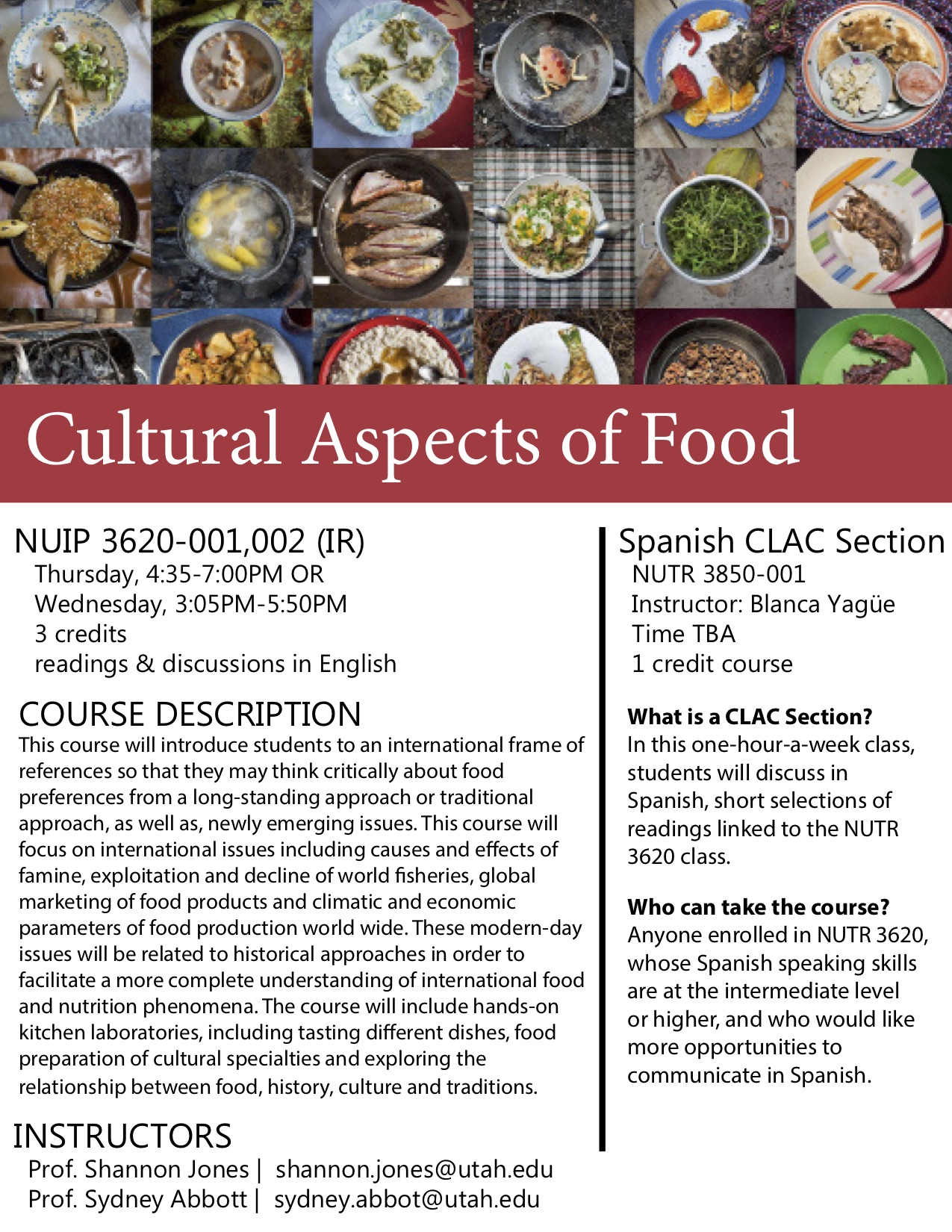 NUTR 3620  Cultural Aspects of Food  Spanish CLAC
