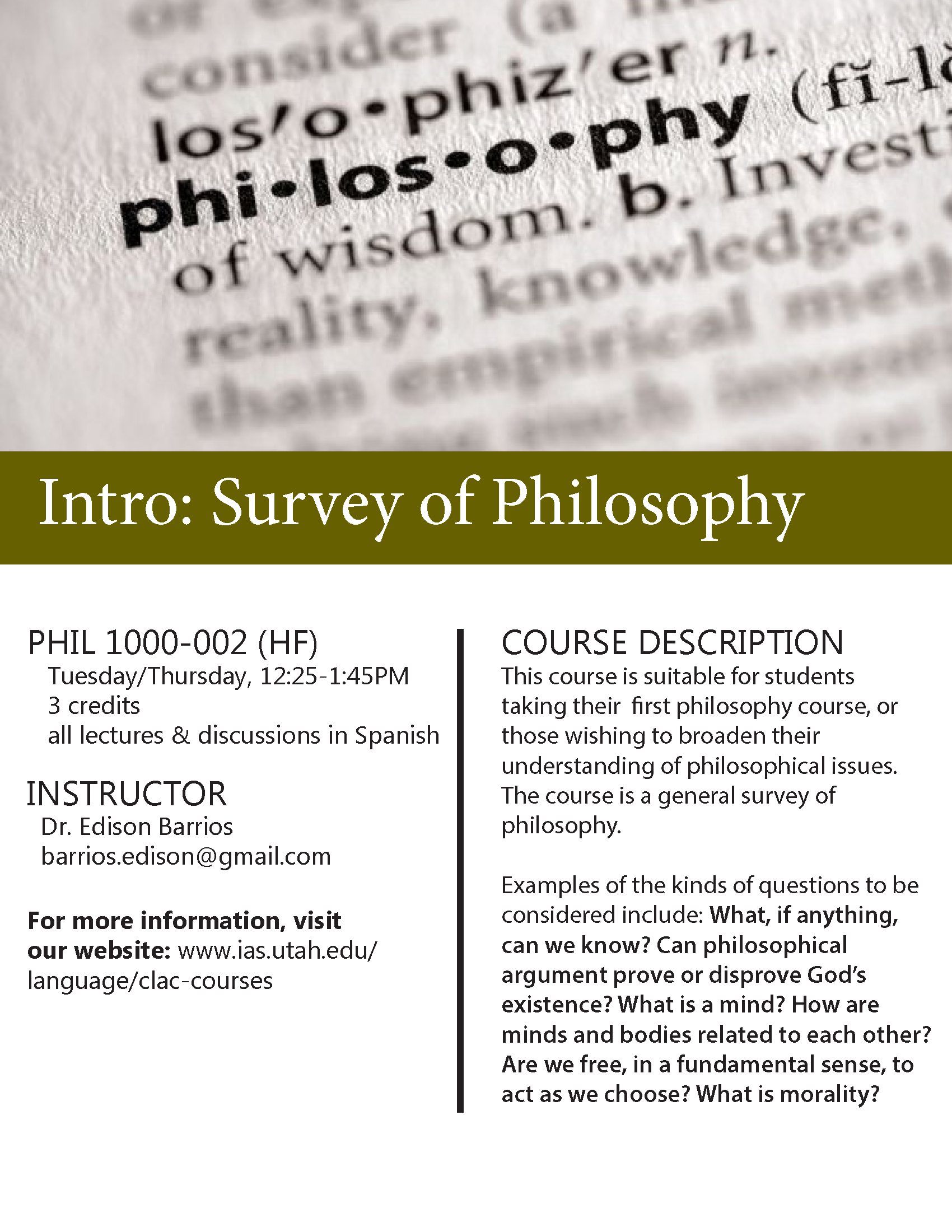 PHIL 1000  Intro: Survey of Philosophy