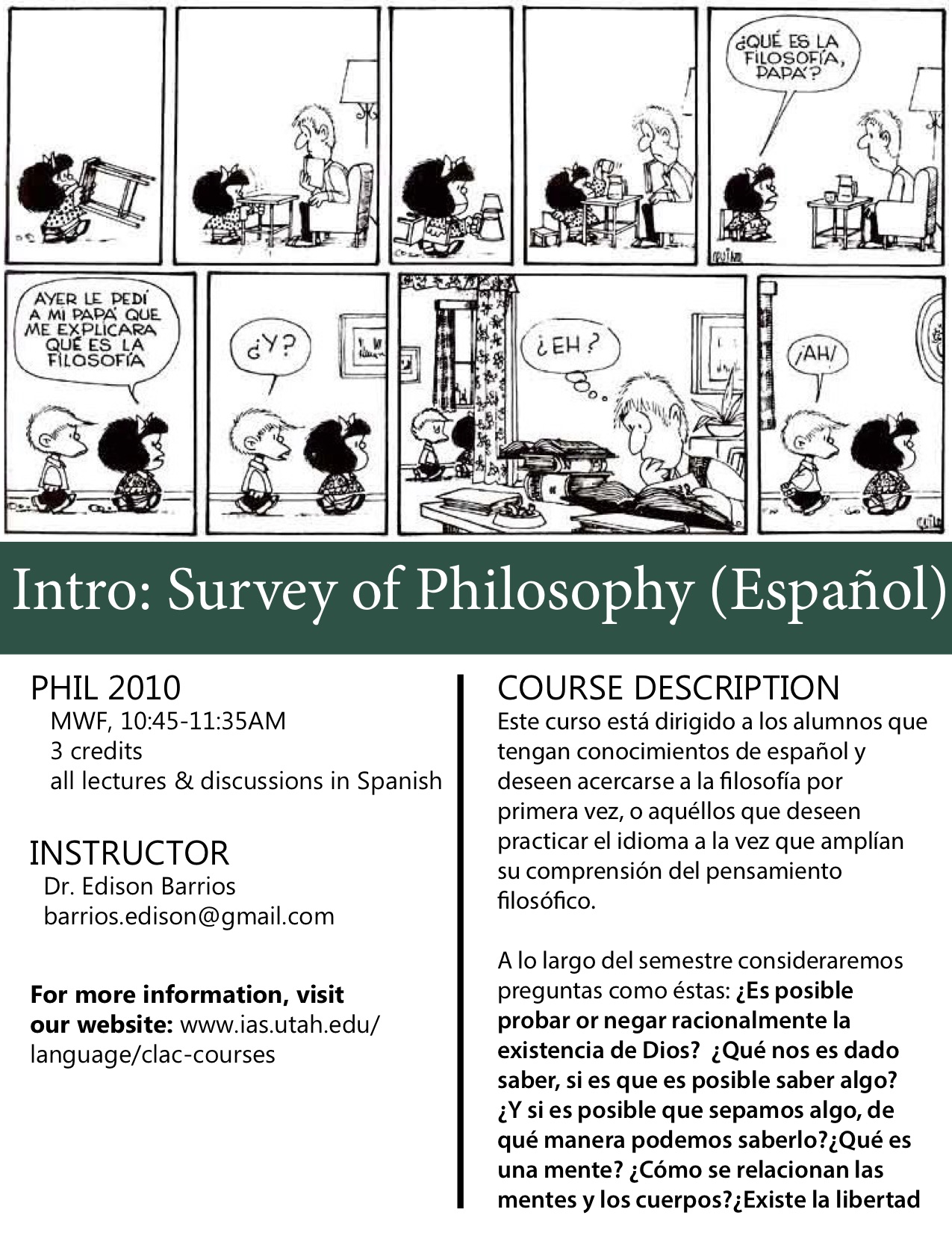 PHIL 2010  Intro: Survey of Philosophy Espanol